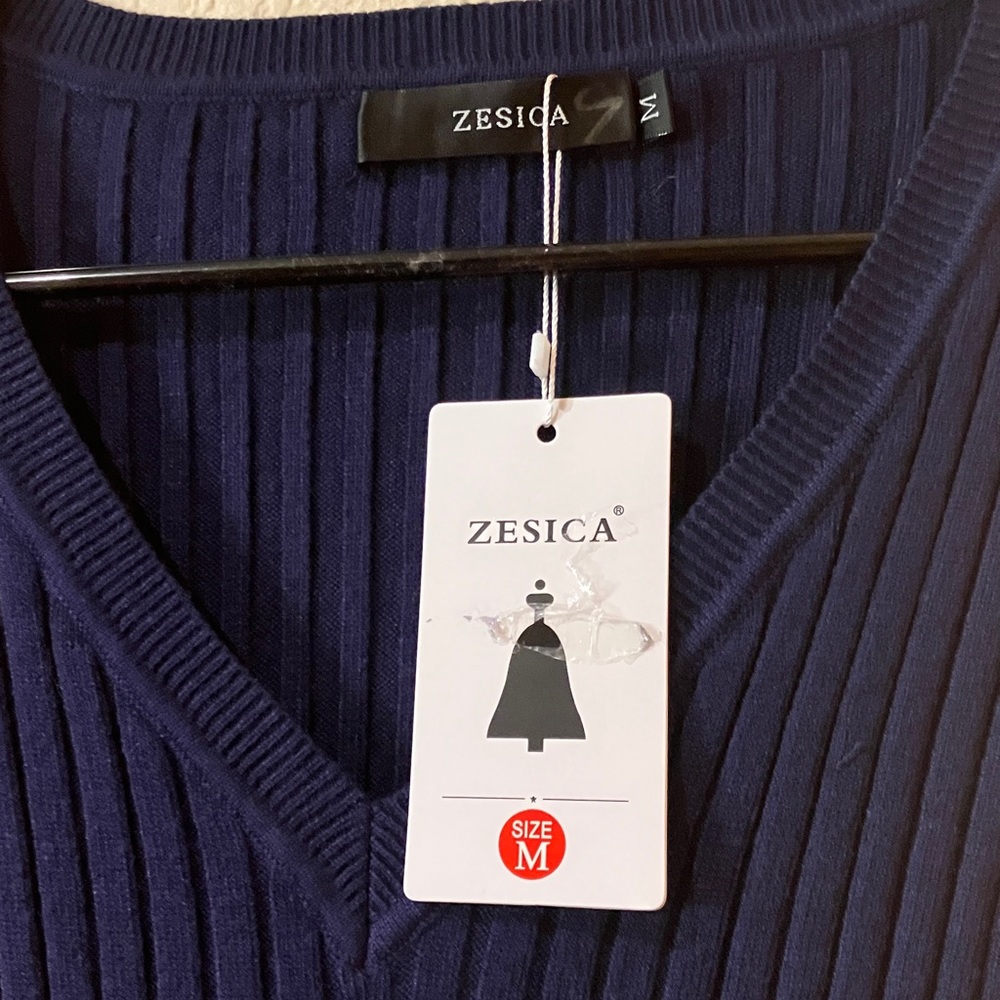 Zesica Navy Blue Ribbed Knit Sweater Dress - Picture 2 of 5